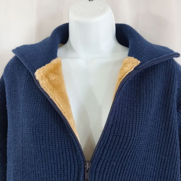 Montgomery Ward sweater coat women's size medium blue tan lined - Picture 2 of 12